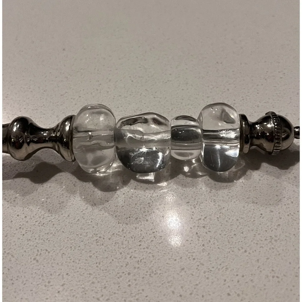 Cheese Knife‎ Stainless Steel Glass Clear White Beaded Handle